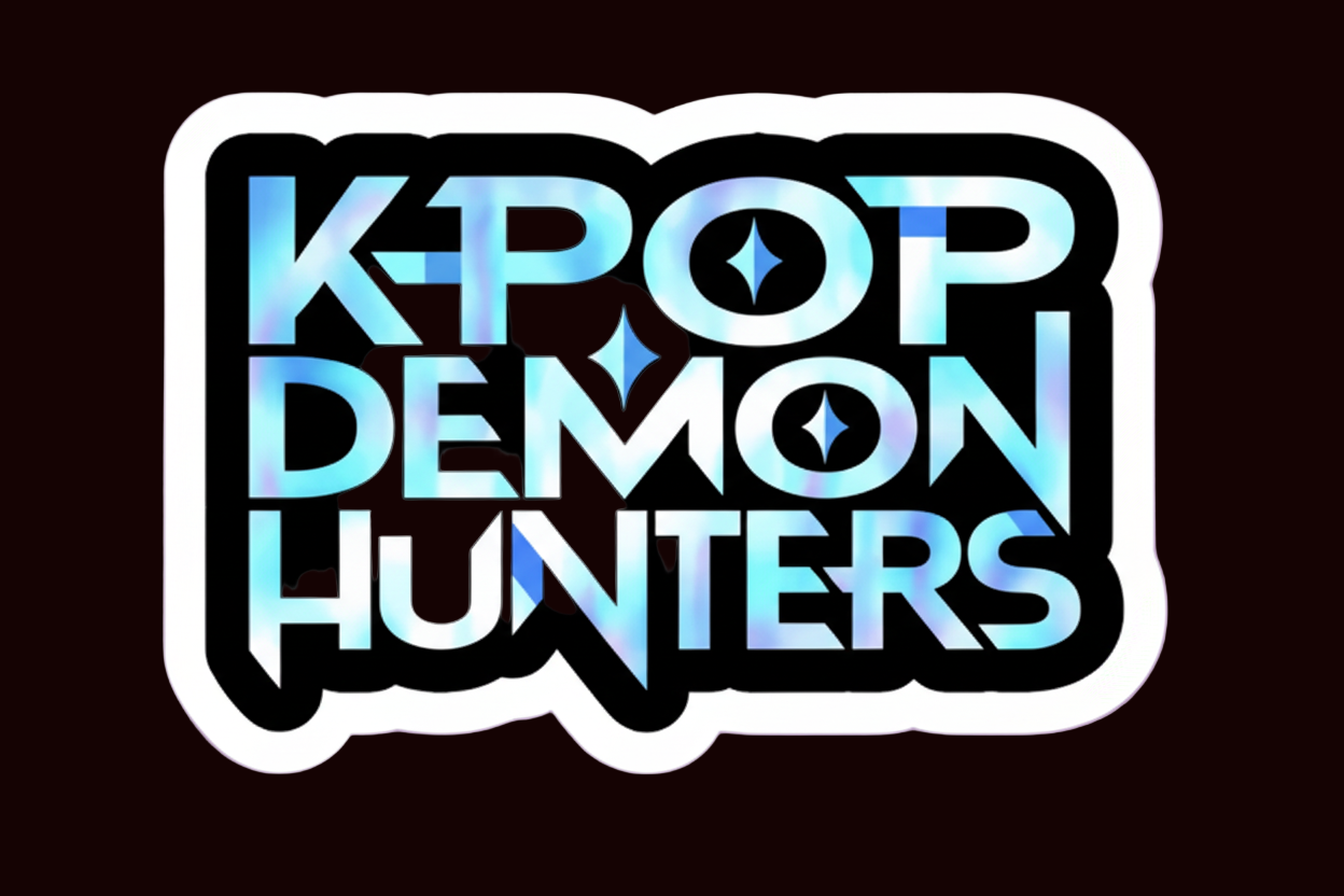 Sticker with 'K-POP DEMON HUNTERS' text on a purple background