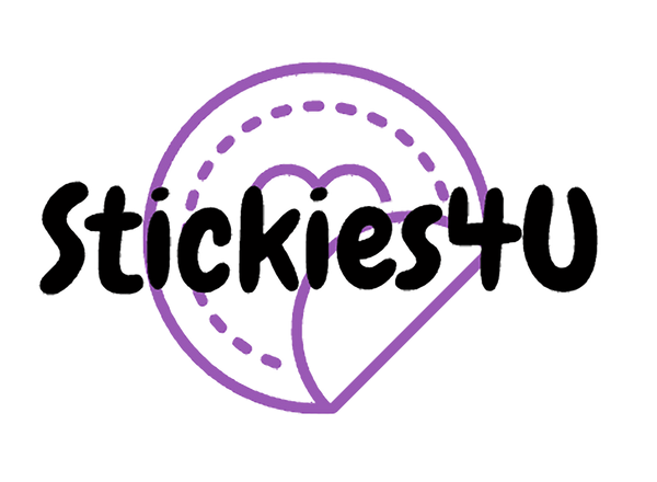 Logo of Stickies4U with a purple circle on a translucent background